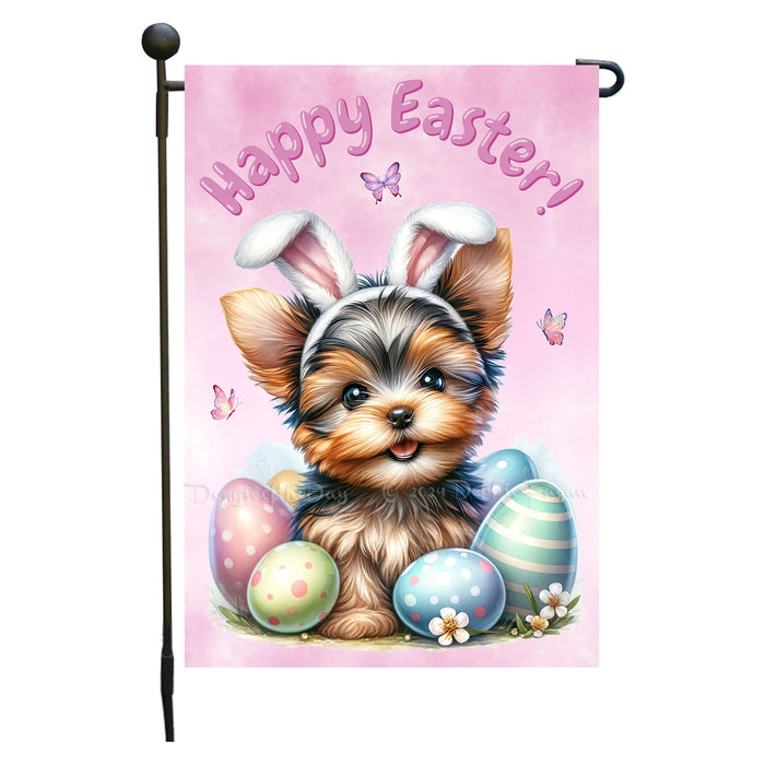 Yorkshire Terrier Easter Porch Garden Flag Dog Bunny Ears Spring Outdoor Décor 12x18 Inch Single Side and Double Sided