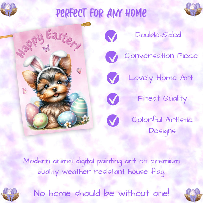 Yorkshire Terrier Dog Easter House Flag Puppy Eggs Spring Outdoor Yard Décor 28x40 Inch Double-Sided