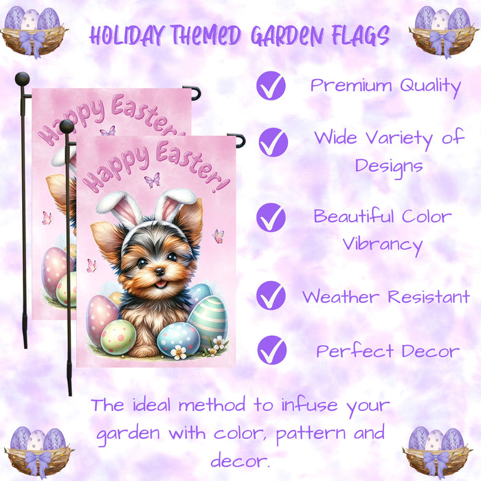 Yorkshire Terrier Easter Porch Garden Flag Dog Bunny Ears Spring Outdoor Décor 12x18 Inch Single Side and Double Sided