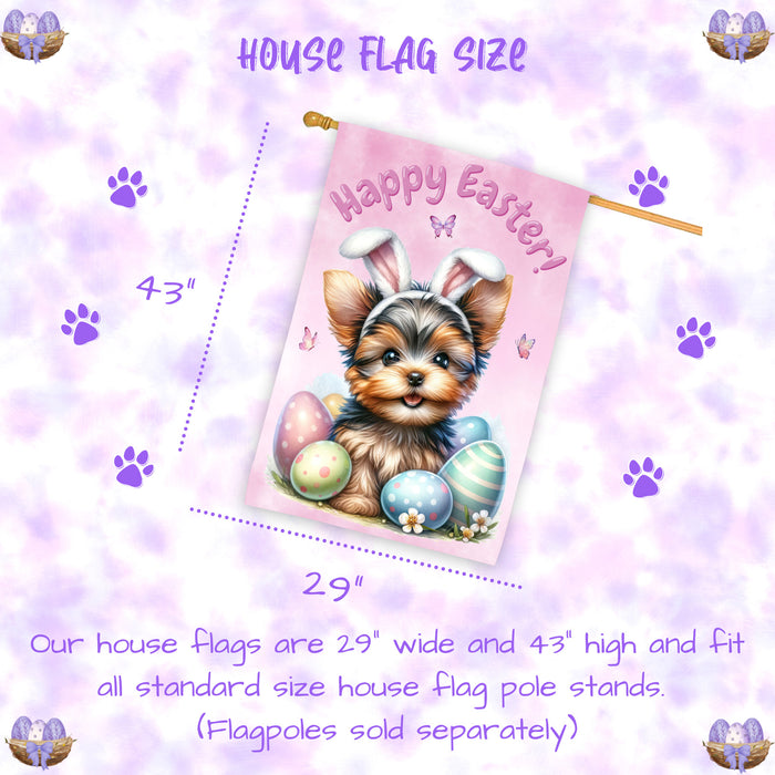 Yorkshire Terrier Dog Easter House Flag Puppy Eggs Spring Outdoor Yard Décor 28x40 Inch Double-Sided