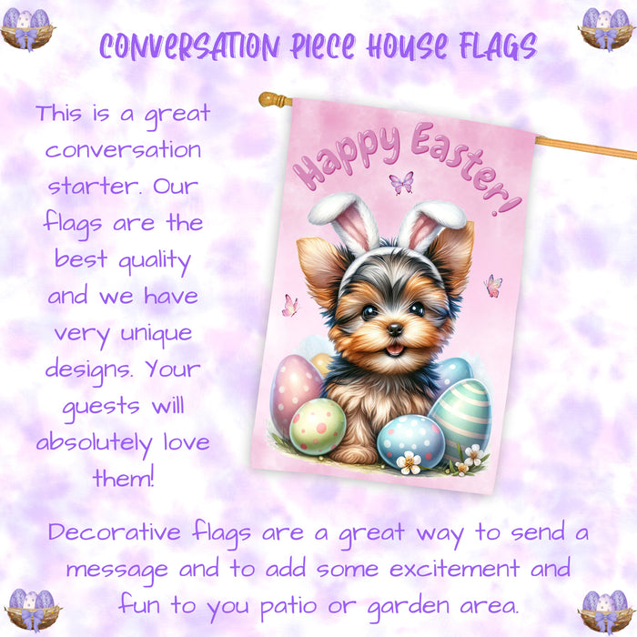 Yorkshire Terrier Dog Easter House Flag Puppy Eggs Spring Outdoor Yard Décor 28x40 Inch Double-Sided