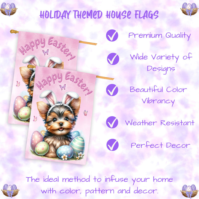 Yorkshire Terrier Dog Easter House Flag Puppy Eggs Spring Outdoor Yard Décor 28x40 Inch Double-Sided
