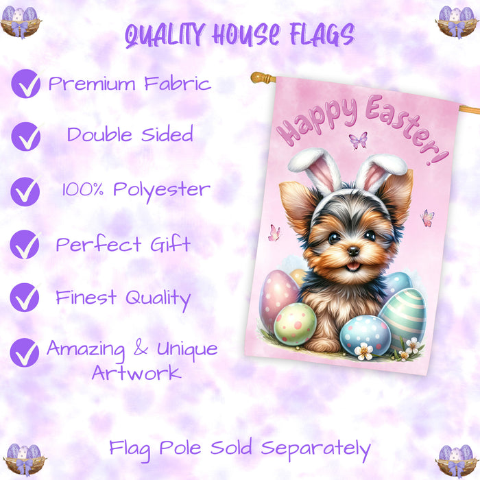 Yorkshire Terrier Dog Easter House Flag Puppy Eggs Spring Outdoor Yard Décor 28x40 Inch Double-Sided