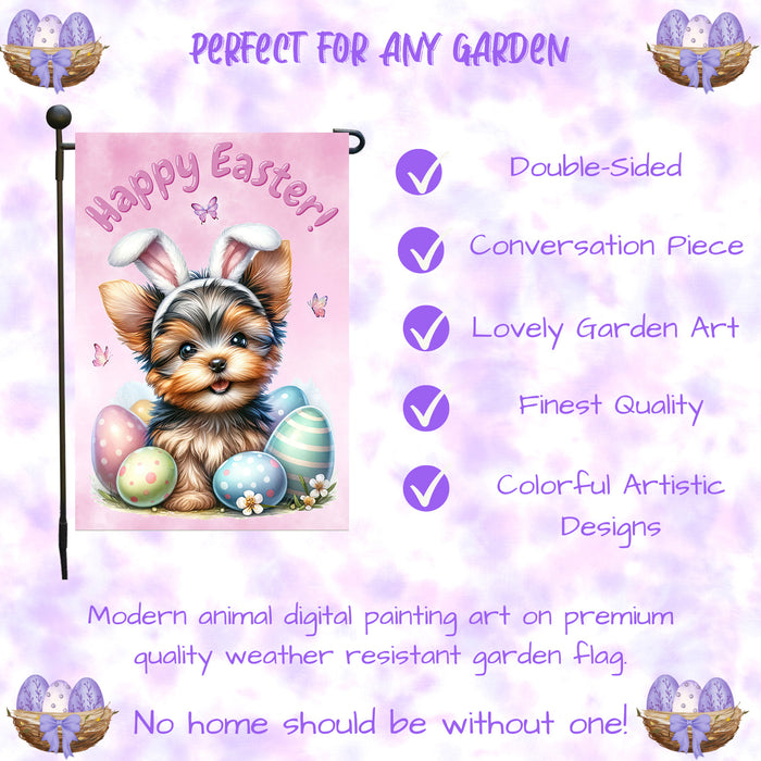 Yorkshire Terrier Easter Porch Garden Flag Dog Bunny Ears Spring Outdoor Décor 12x18 Inch Single Side and Double Sided