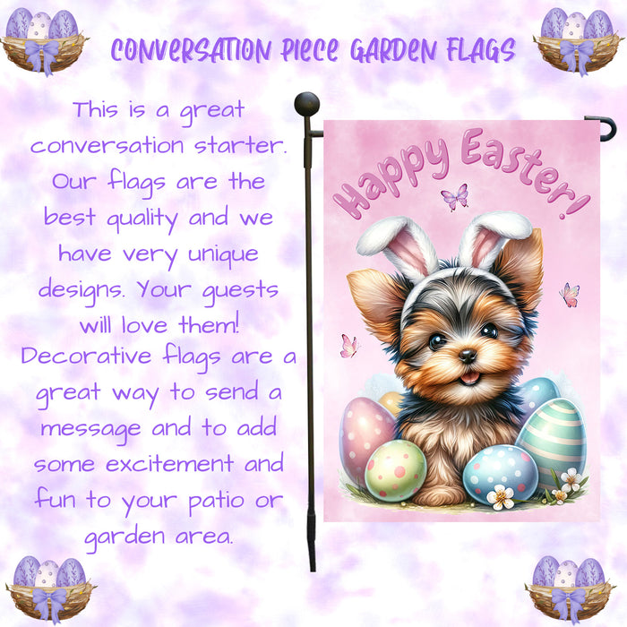 Yorkshire Terrier Easter Porch Garden Flag Dog Bunny Ears Spring Outdoor Décor 12x18 Inch Single Side and Double Sided