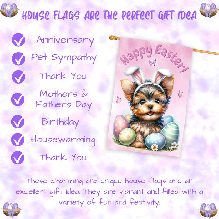 Yorkshire Terrier Dog Easter House Flag Puppy Eggs Spring Outdoor Yard Décor 28x40 Inch Double-Sided