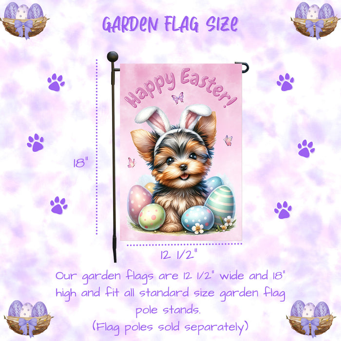 Yorkshire Terrier Easter Porch Garden Flag Dog Bunny Ears Spring Outdoor Décor 12x18 Inch Single Side and Double Sided