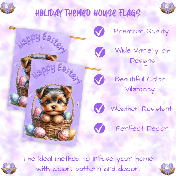 Yorkshire Terrier Spring Dog House Flag Easter Yard Lawn Holiday Décor Banner 28x40 Inch Double-Sided
