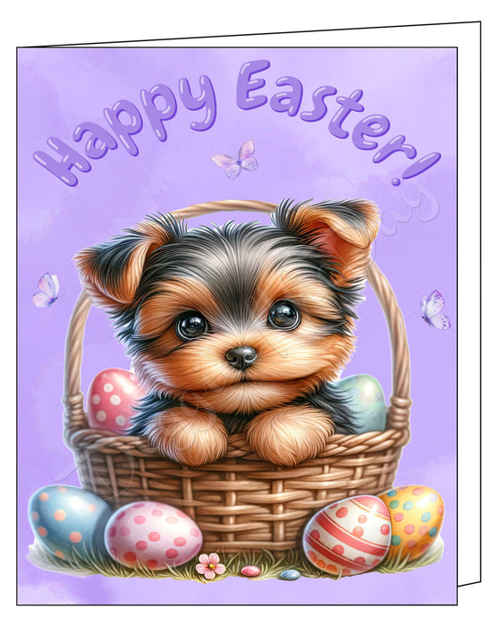 Happy Easter Yorkshire Terrier Greeting Cards, Spring Holiday Notecards Blank Inside Envelopes Included, Unique Easter Egg Cards for Dog Lovers