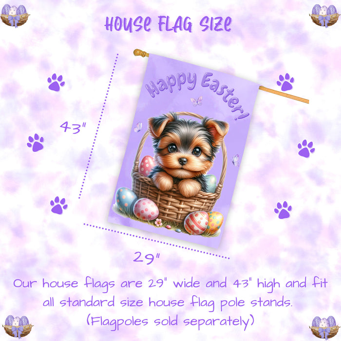 Yorkshire Terrier Spring Dog House Flag Easter Yard Lawn Holiday Décor Banner 28x40 Inch Double-Sided