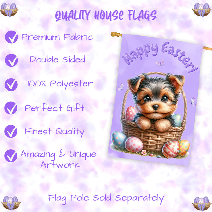Yorkshire Terrier Spring Dog House Flag Easter Yard Lawn Holiday Décor Banner 28x40 Inch Double-Sided