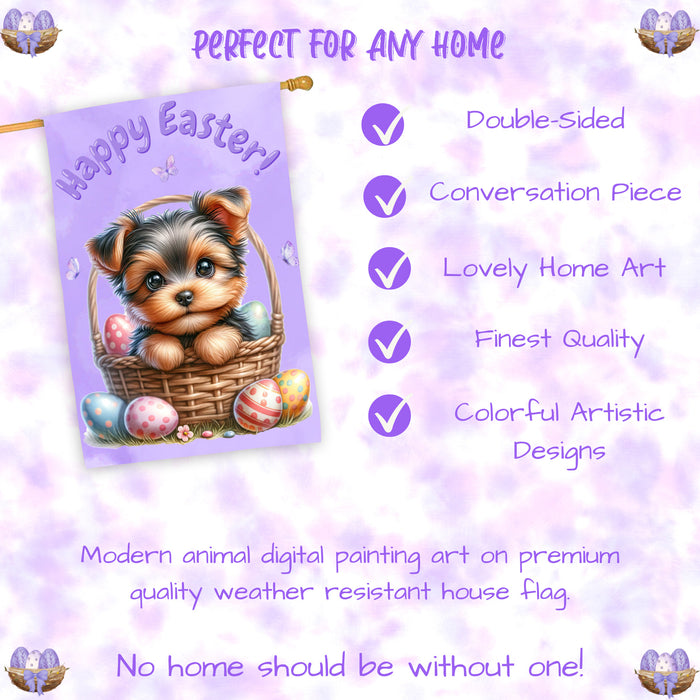 Yorkshire Terrier Spring Dog House Flag Easter Yard Lawn Holiday Décor Banner 28x40 Inch Double-Sided