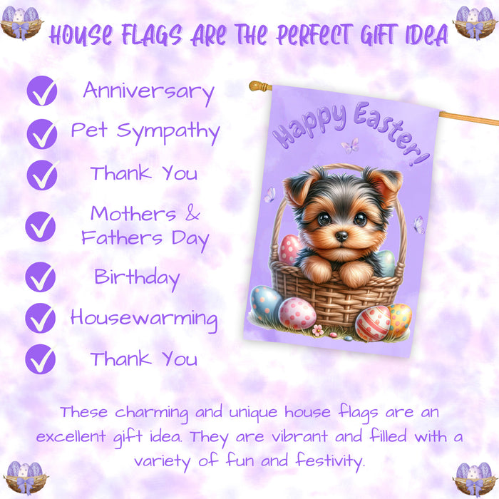 Yorkshire Terrier Spring Dog House Flag Easter Yard Lawn Holiday Décor Banner 28x40 Inch Double-Sided