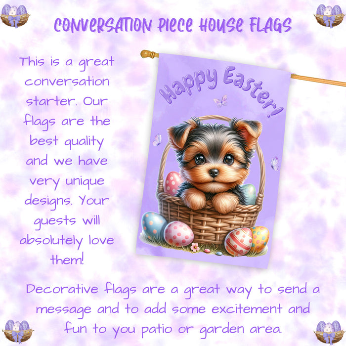 Yorkshire Terrier Spring Dog House Flag Easter Yard Lawn Holiday Décor Banner 28x40 Inch Double-Sided