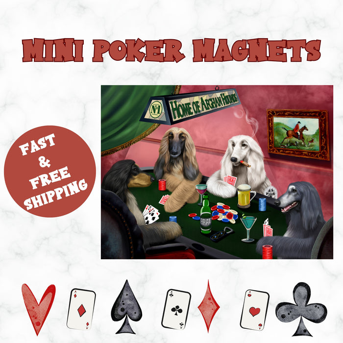 Home of Afghan Hound 4 Dogs Playing Poker Magnet MAG67473 (Mini 3.5" x 2")