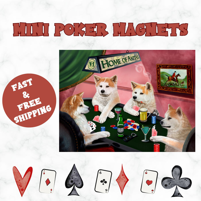 Home of Akita 4 Dogs Playing Poker Magnet MAG67476 (Mini 3.5" x 2")