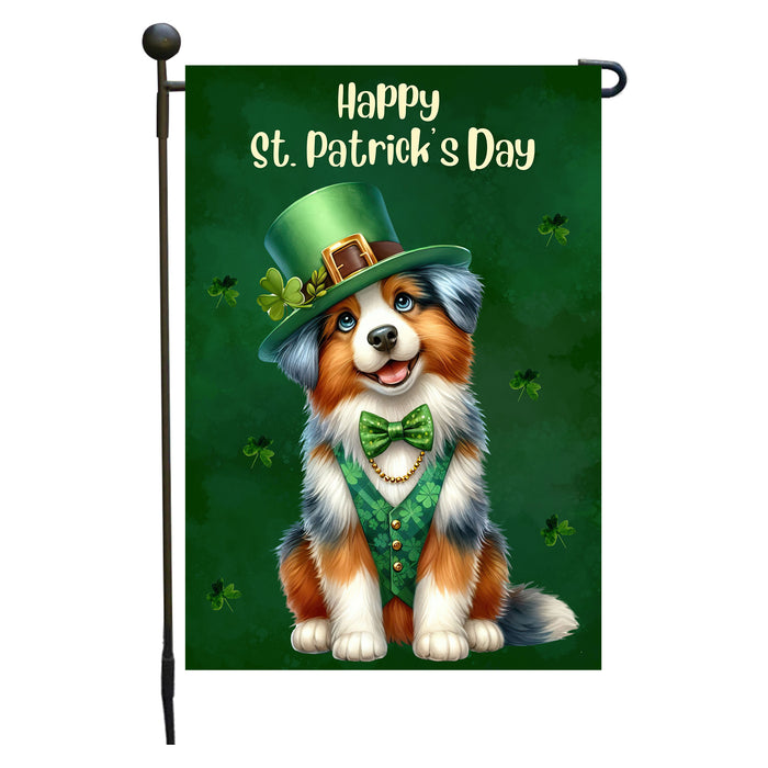 Australian Shepherd St. Patrick's Day Irish Dog Garden Flag, Paddy's Day Party Decor, Green Design, Pet Gift, Double Sided, Irish Doggy Delight