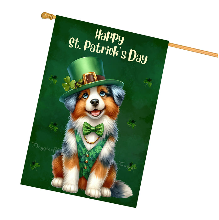 Australian Shepherd St. Patrick's Day Irish Doggy House Flags, Irish Decor, Pup Haven, Green Flag Design, Double Sided,Paddy Pet Fest