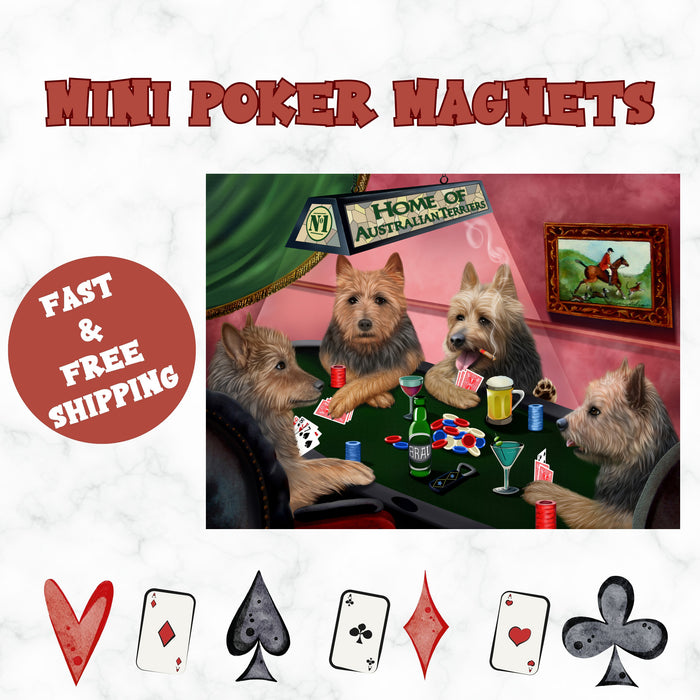 Home Of Australian Terriers 4 Dogs Playing Poker Magnet Mini (3.5" x 2")
