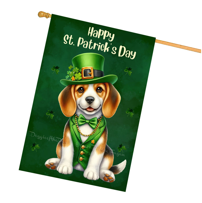 Beagle St. Patrick's Day Irish Doggy House Flags, Irish Decor, Pup Haven, Green Flag Design, Double Sided,Paddy Pet Fest