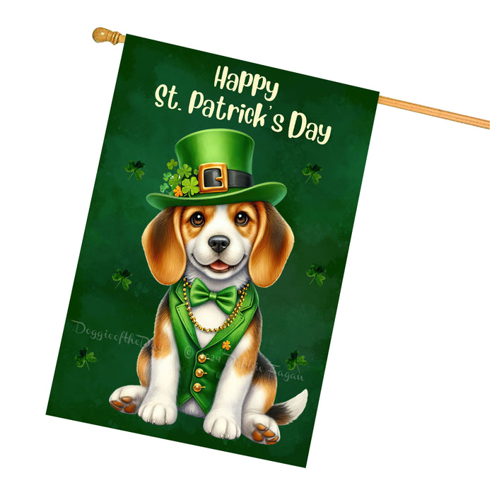 Beagle Dog St Patricks Day House Flag 28 x 40 Lucky Irish Shamrock Porch Decor Gift