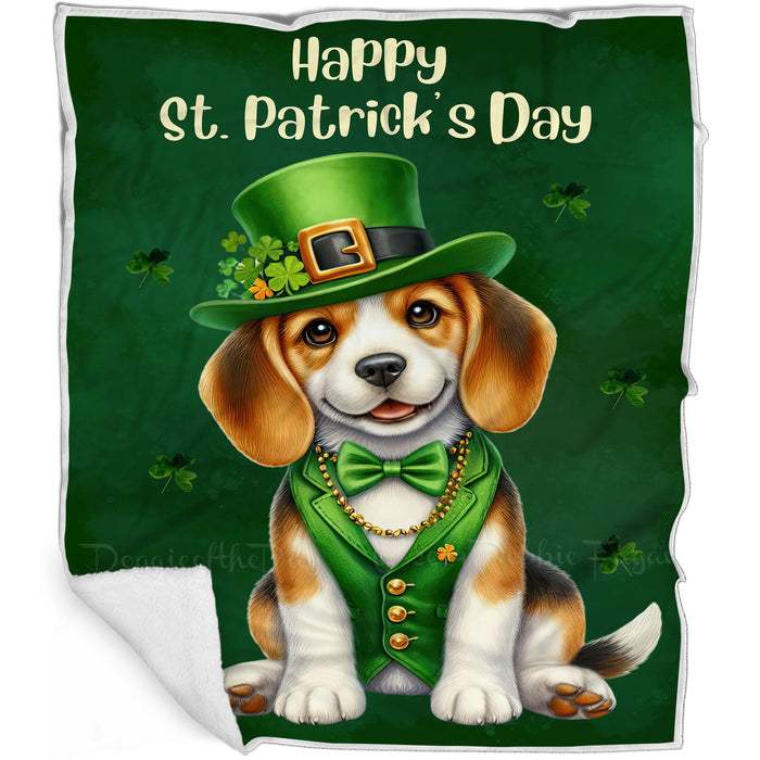 Beagle St. Patrick's Irish Dog Blanket, Irish Woof Warmth, Fleece, Woven,Sherpa