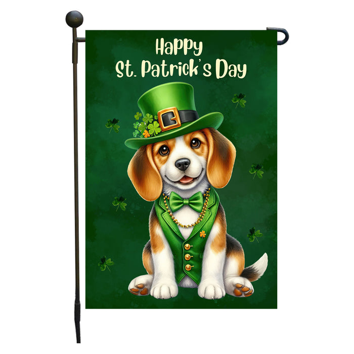 Beagle St. Patrick's Day Irish Dog Garden Flag, Paddy's Day Party Decor, Green Design, Pet Gift, Double Sided, Irish Doggy Delight