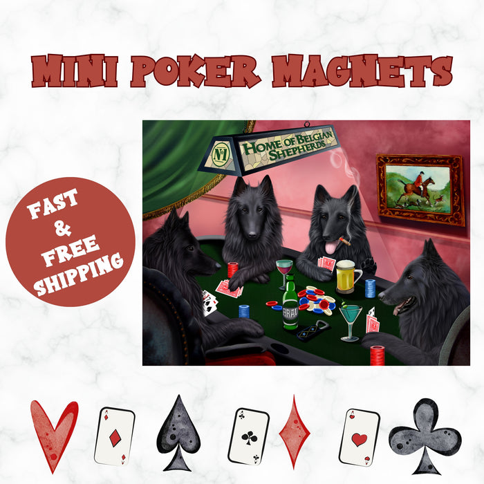 Home Of Belgian Shepherd 4 Dogs Playing Poker Magnet Mini (3.5" x 2")