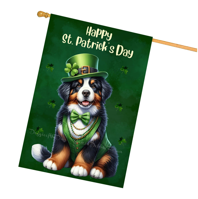 Bernese Mountain Dog St Patricks Day House Flag 28 x 40 Shamrock Clover Irish Decor