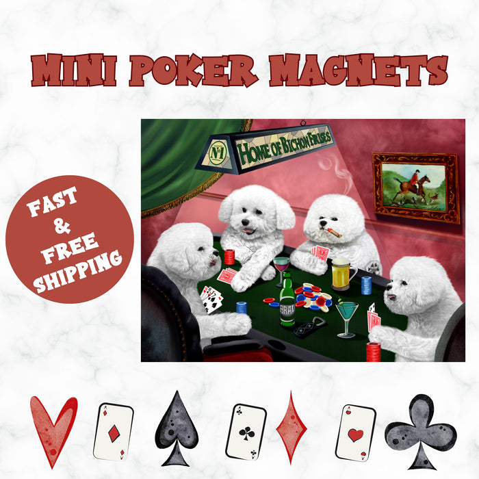Home Of Bichon Frise 4 Dogs Playing Poker Magnet Mini (3.5" x 2")