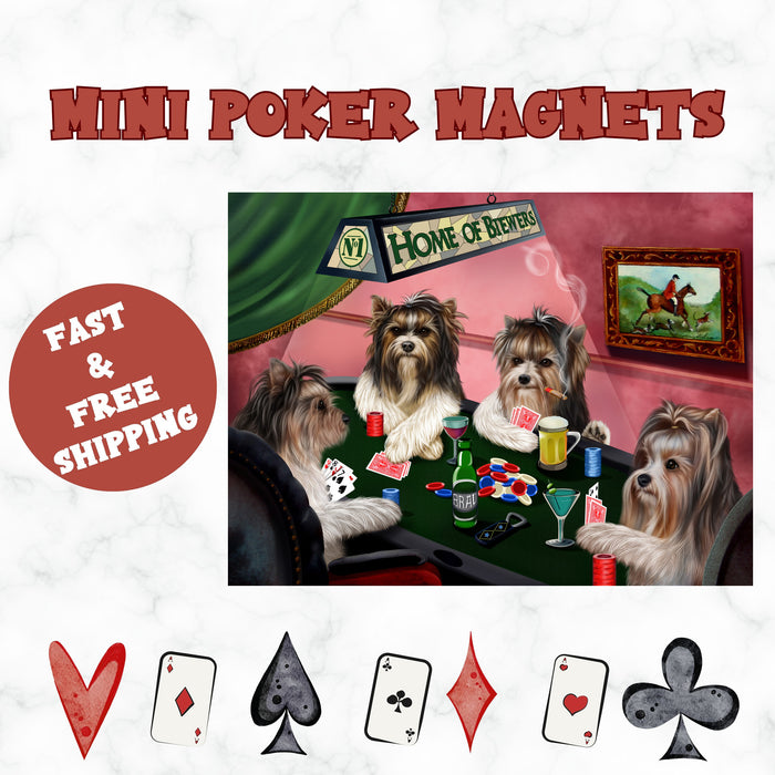 Home of Biewer Terrier 4 Dogs Playing Poker Magnet MAG67479 (Mini 3.5" x 2")