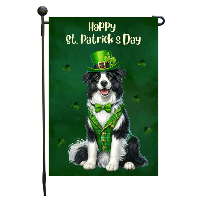 Border Collie Dog St Patricks Day Garden Flag 12 x 18 Inch Lucky Clover Yard Decor