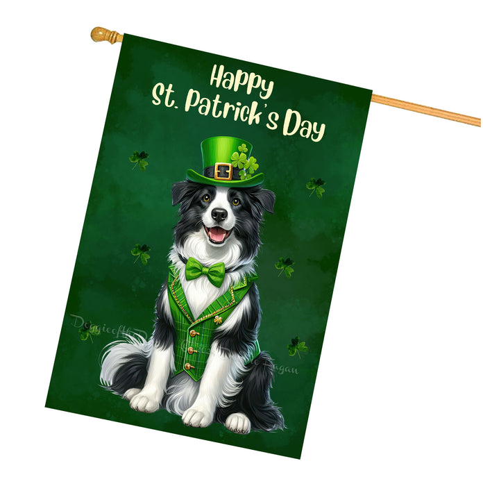 Border Collie St. Patrick's Day Irish Doggy House Flags, Irish Decor, Pup Haven, Green Flag Design, Double Sided,Paddy Pet Fest