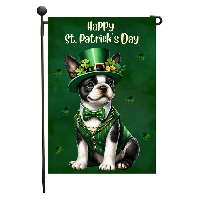 Boston Terrier Dog St Patricks Day Garden Flag 12 x 18 Inch Leprechaun Yard Decor