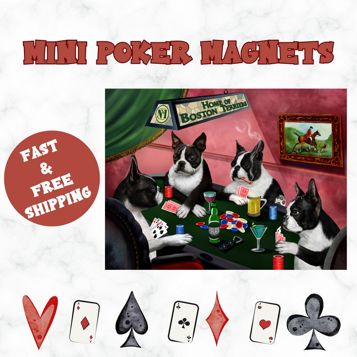 Home Of Boston Terrier 4 Dogs Playing Poker Magnet Mini (3.5" x 2")