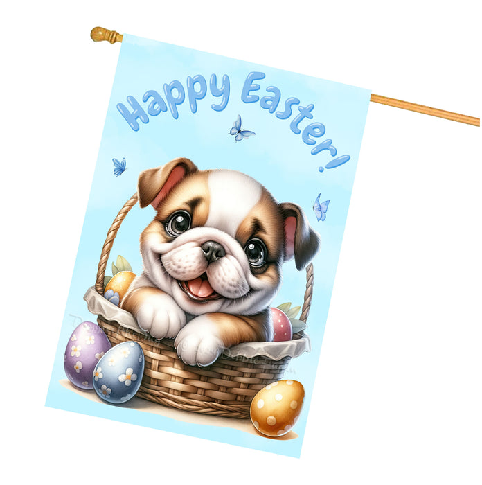 Bulldog Spring Easter House Flag 28x40 Double Sided Puppy Eggs Outdoor Yard Farmhouse Decor