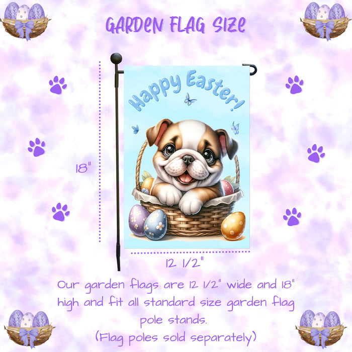 Bulldog Easter Garden Flag Puppy Bunny Ears Eggs Farmhouse Yard Décor Banner 12x18 Inch Single Side and Double Sided