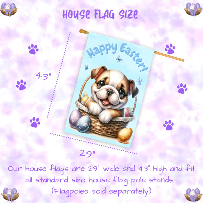 Bulldog Spring Easter House Flag 28x40 Double Sided Puppy Eggs Outdoor Yard Farmhouse Decor