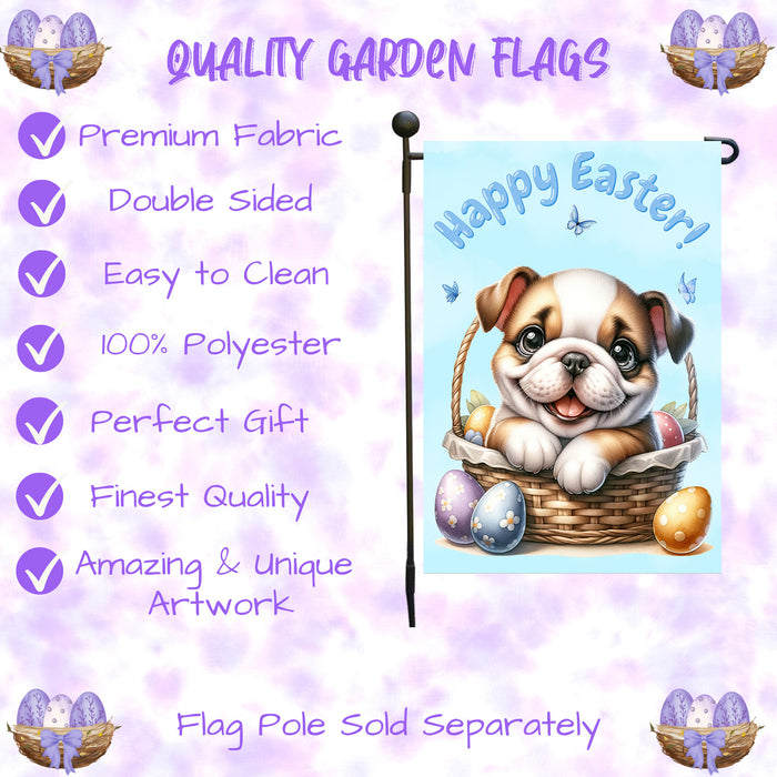 Bulldog Easter Garden Flag Puppy Bunny Ears Eggs Farmhouse Yard Décor Banner 12x18 Inch Single Side and Double Sided