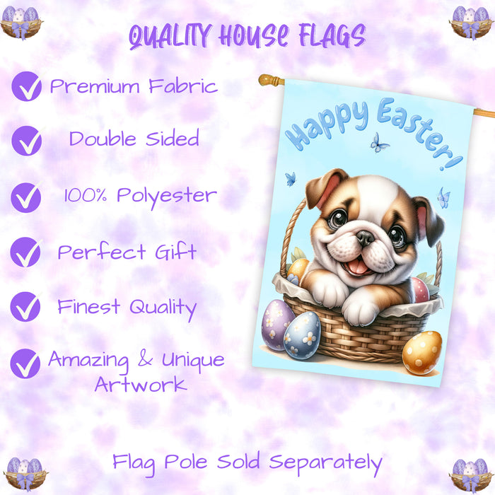 Bulldog Spring Easter House Flag 28x40 Double Sided Puppy Eggs Outdoor Yard Farmhouse Decor
