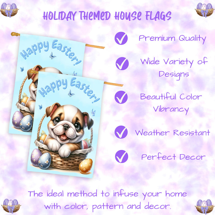 Bulldog Spring Easter House Flag 28x40 Double Sided Puppy Eggs Outdoor Yard Farmhouse Decor