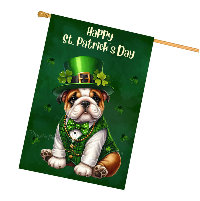 Bulldog St Patricks Day House Flag 28 x 40 Green Shamrock Porch Outdoor Decor Gift