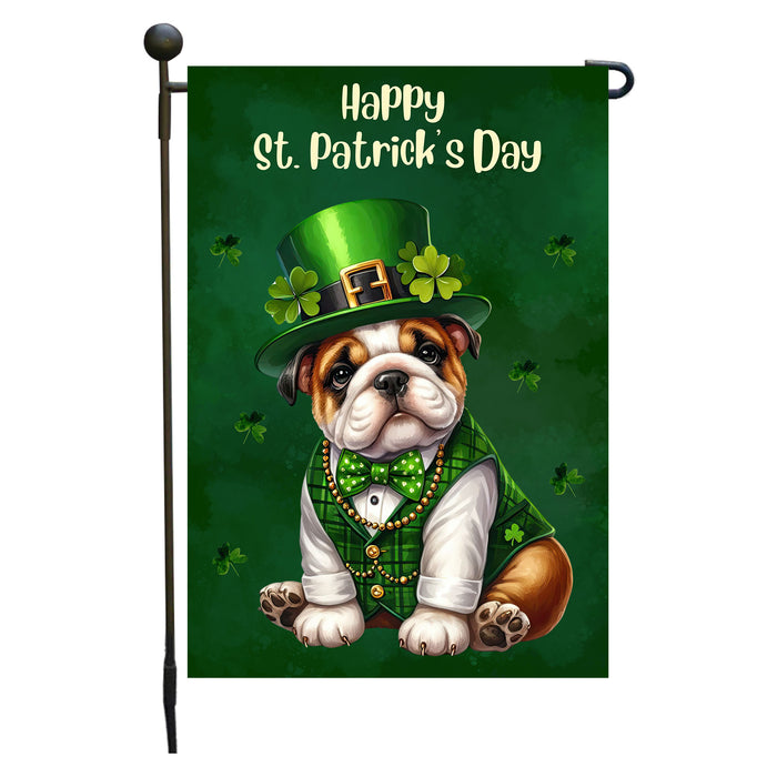 Bulldog St Patricks Day Garden Flag 12 x 18 Inch Green Shamrock Lawn Decor