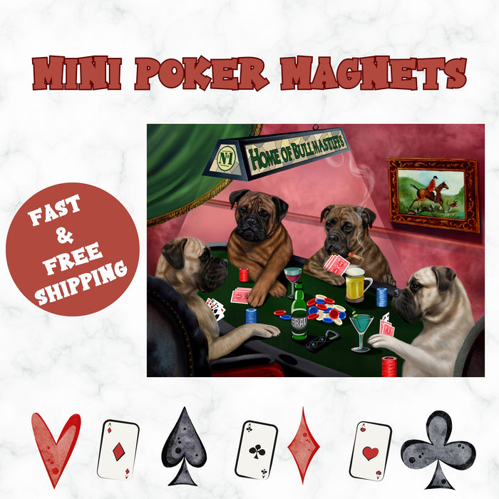 Home of Bullmastiff 4 Dogs Playing Poker Magnet Mini 3.5" x 2"
