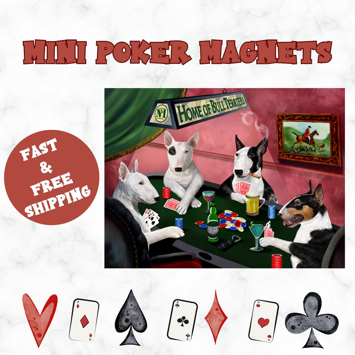 Home Of Bull Terriers 4 Dogs Playing Poker Magnet Mini (3.5" x 2")