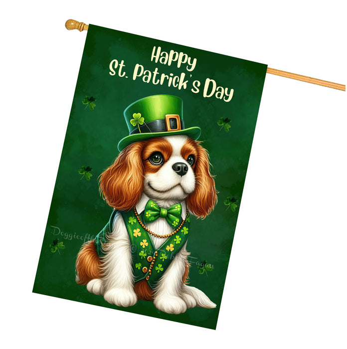 Cavalier King Charles Spaniel St Patricks Day House Flag 28 x 40 Shamrock Clover Decor