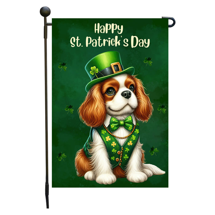 Cavalier King Charles Spaniel St. Patrick's Day Irish Dog Garden Flag, Paddy's Day Party Decor, Green Design, Pet Gift, Double Sided, Irish Doggy Delight