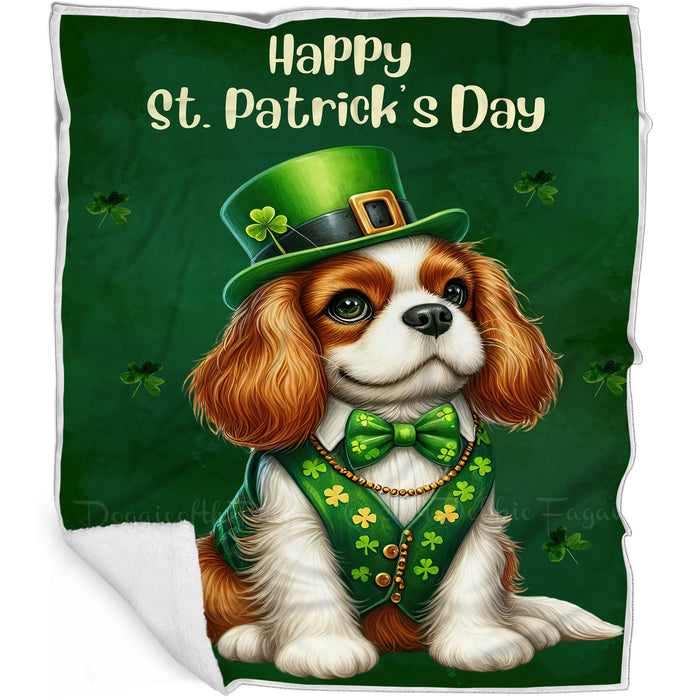 Cavalier King Charles Spaniel St. Patrick's Irish Dog Blanket, Irish Woof Warmth, Fleece, Woven, Sherpa Blankets, Puppy with Hats, Gifts for Pet Lovers