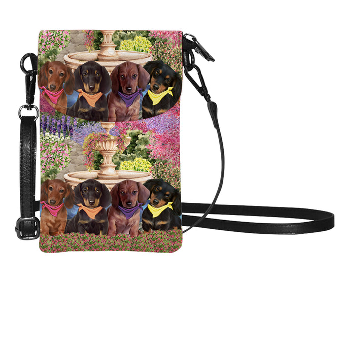 Floral Park Dachshund Dog on Small Cell Phone Purse