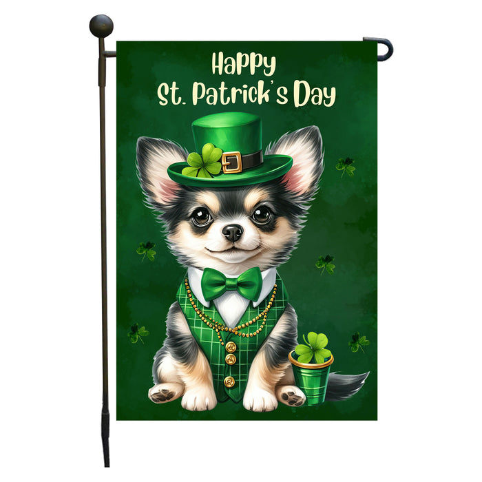 Chihuahua Dog St Patricks Day Garden Flag 12 x 18 Inch Lucky Shamrock Lawn Decor